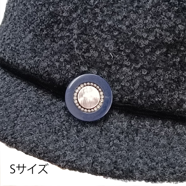 レディースハット ボタンのクロッシェ ブラック