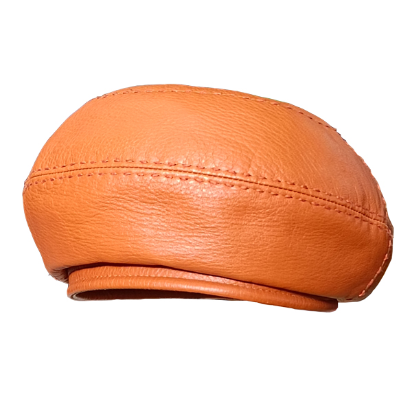 レディースベレー帽　エゾシカ革のハンドステッチベレー　キャメル